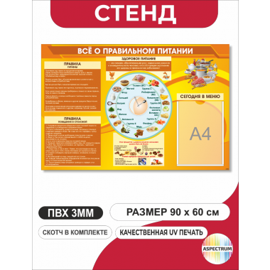 Стенд в школу, детский сад «Все о правильном питании» 90*60 (арт. 348)